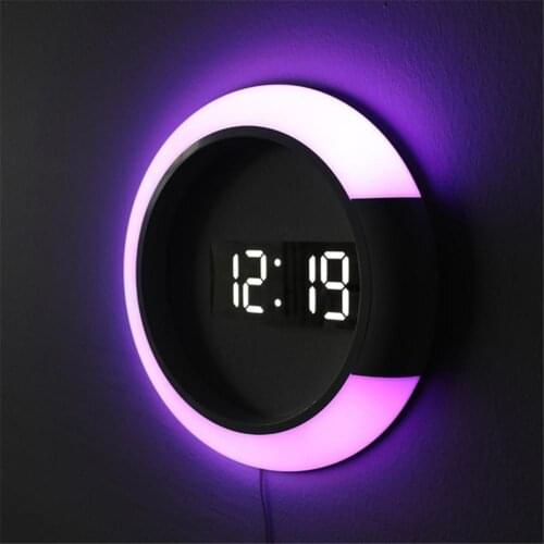 Household Universal Wall Clock LED Mirror Multi-function Light Alarm Clock With Temperature Display Ring Shaped Decoration Clock