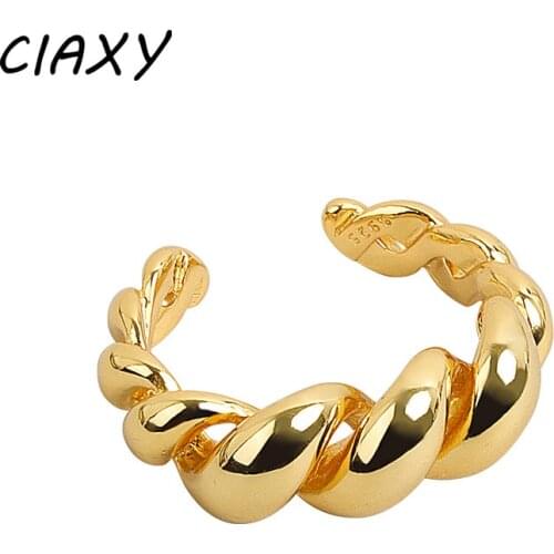 CIAXY 925 Sterling Silver Geometric Twisted Crescents Open Rings for Women Couple Wedding Ring African Jewelry Gift