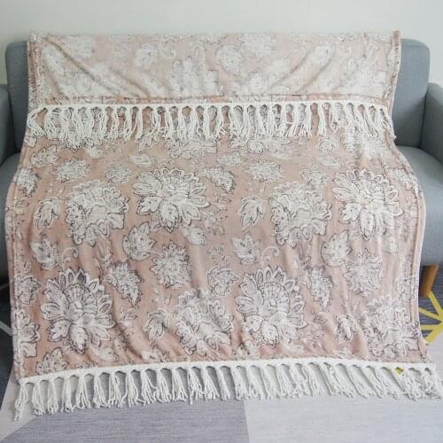 Floral Bohemian Print Super Soft Coral Fleece Cheap Blanket Throw with Tassel Decorative Cover on Bed Sofa