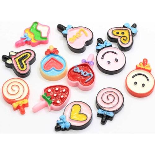 Bulk Kawaii Resin Flatback Lollippop Cabochons Lollipop Sweet Candy Resin Flat Back Craft Hair Bow Center Decor DIY