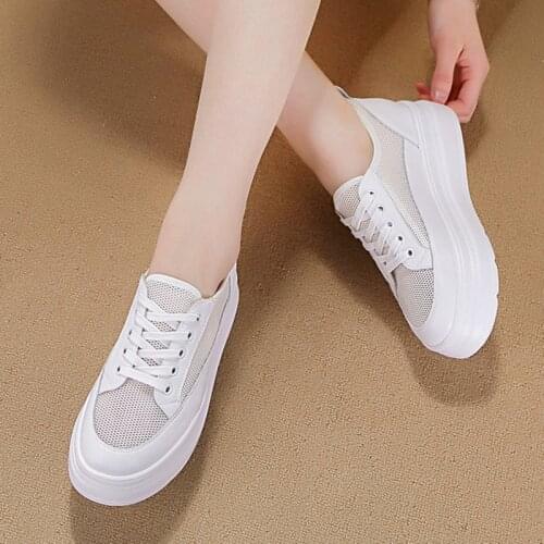 Womens Flat Platform Shoes 2021 Spring Summer Genuine Leather Casual Women White Shoes Platform Sneakers Thick Sole Ladies Shoe