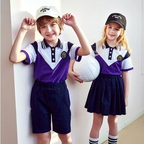 Childrens Clothing Sets 2021 Summer Kids School Uniform Suits Lapel Color Matching Shirts Pleated Shorts Boys Girls 2pcs Sets