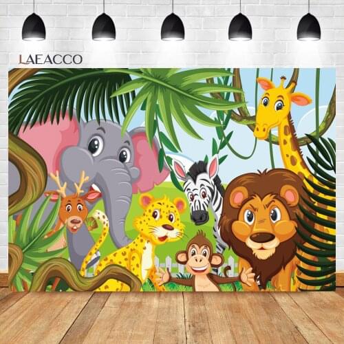 Laeacco Wild One Birthday BackdropsJungle Safari Party Animals Newborn Baby Shower Custom Photography Backgrounds Photo Studio