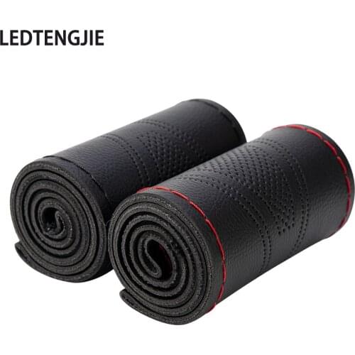 LEDTENGJIE Microfiber Leather Car Steering Wheel Cover Universal 38cm DIY Braided Breathable Non-slip Send Installation Needle