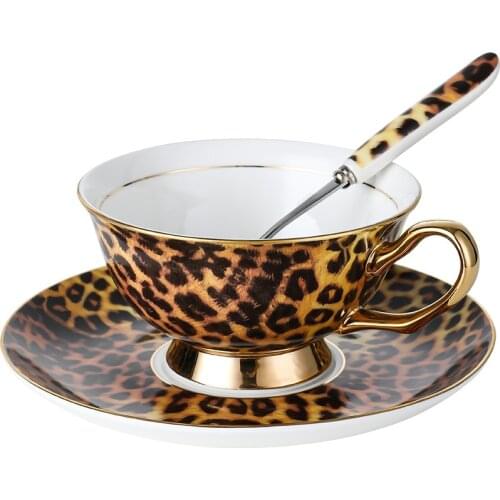 Leopard Bone China Coffee Cup Royal European Style Office Gifts Exquisite Personality Mug Taze Kitchen Dining Bar Kitchenware