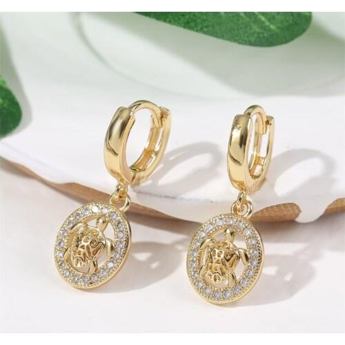 Cute Gold Color Copper Metal Animal Tortoise Drop Earrings For Women Girls High Quality Cubic Zirconia CZ Dangle Earring Gifts