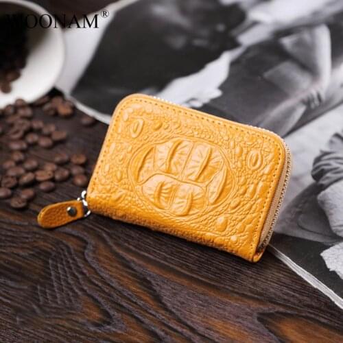 WOONAM Fashion Wallet Genuine Calf Leather in Alligator Crocodile Pattern Short Slim Zippy Coin Card Holder WB861