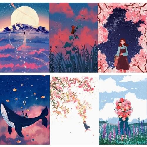 5D DIY Poured Glue Diamond Painting Kits Full Round Square with AB Drill Beautiful Girl Wonderful View Wall Art Unique Gift