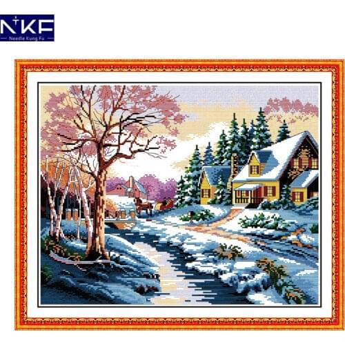 NKF Snowscape Cross Stitch Pattern 11CT 14CT DIY Needlework Painting Cross Stitch Set for Embroidery Stamped Kit Home Decor