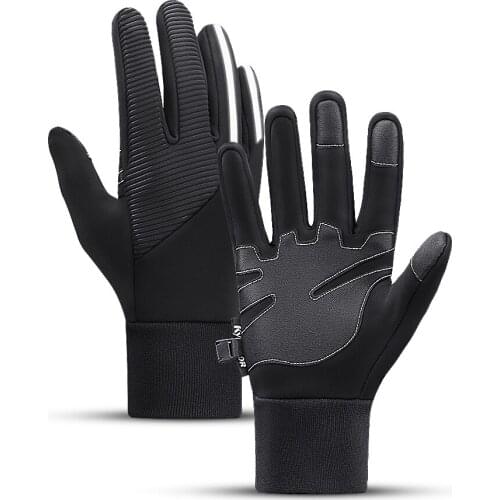 2021 Winter New Unisex Cycling Gloves Full Finger Touch Screen Antislip Waterproof Plus Fleece Reflective Bicycle Skiing Gloves