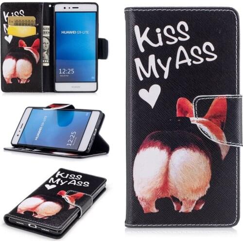 New Colored Drawing PU Leather Cases for Huawei P9 Lite VNS-TL00 G9 Kickstand Flip Mobile Phone Cases with Wallet Card Holders
