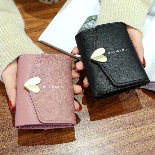 Solid Woman Short Wallet Handbag Hasp PU Leather Purse Three Folds Card Holder Zipper Purse inside Female Wallet