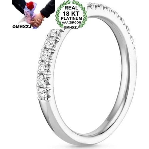 OMHXZJ Wholesale European Fashion Woman Girl Party Wedding Gift Luxury White AAA Zircon 18KT White Gold Ring Set RR637