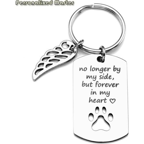 Personalized Master Custom Pet Memorial Keychain "No Longer by My Side But Forever in My Heart" Stainless Steel Dog Paw Keyring