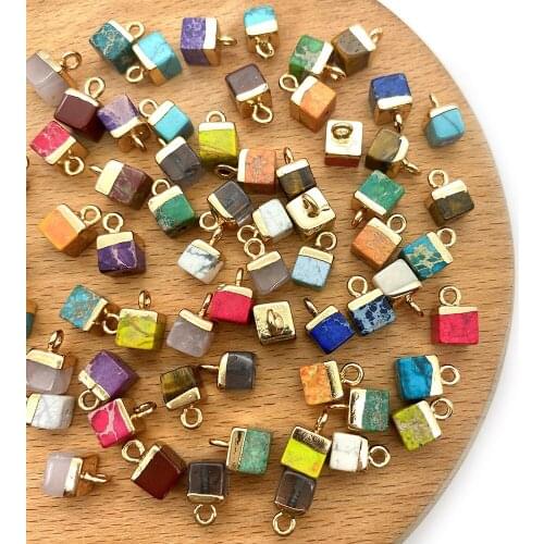 5pcs/pack Cube Shape Stone Jewelry Charms Natural Semi-precious Stone Pendants DIY for Making Necklace 13 Colors 5x10mm Size