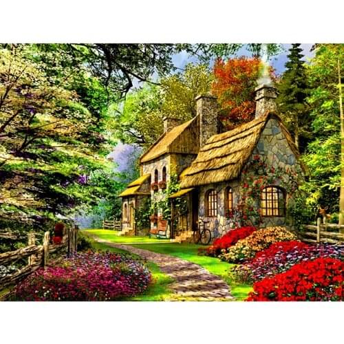 Full Drill Square Diamond 5D DIY Diamond Painting"Flowers and houses"Diamond Embroidery Cross Stitch Rhinestone Mosaic Painting