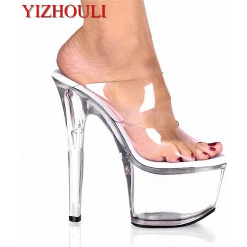 Professionally Made Transparent Crystal 17cm Ultra High Heels Slippers Female 7 Inch High Quality Slippers