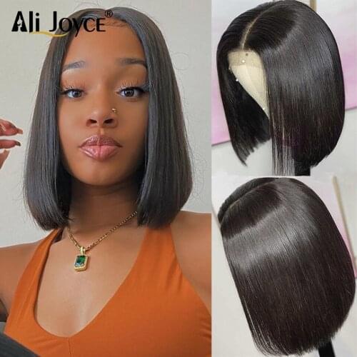 Straight bob lace front wig human hair wigs baby hair 4x4 Closure Wig #1B 13x4 short bob wig for women Brazillian wig Ali Joyce