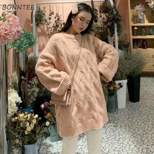 Women Pullovers Knitted Autumn O-neck Long Sleeve Oversize Sweet College Style Students Simple Lovely Gentle Korean Sweaters Ins