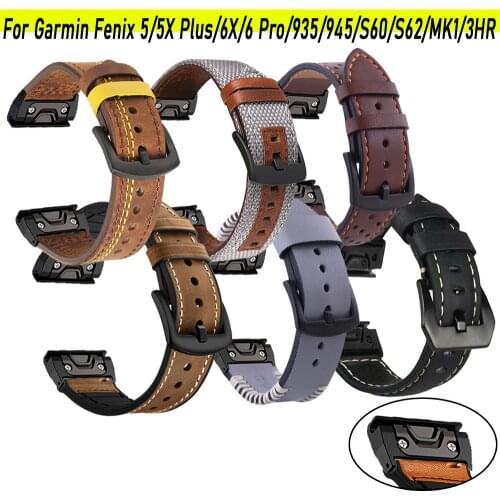 22/26mm Leather Strap For Garmin Fenix 6/6X Pro/5X/5 Plus/935/945 Quick Release Watch Band For Fenix 3 HR/MK 1 Smart Watch Band