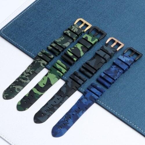 24mm 26mm Silicone Rubber Grey Green Blue Camo watch band Replace For Panerai strap watch band Waterproof watchband free tools