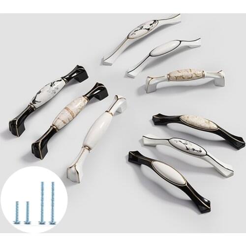 Plum blossom marble ceramic cabinet handle aluminum alloy drawer handle wardrobe door handle European style furniture Hardware