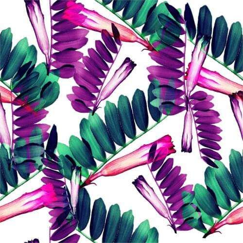 LEO&LIN Bamboo Leaves Green Purple White Morning Chiffon Eugen Yarn Air Layer Fabric Digital Printing Fabrics 50cm