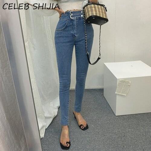 SHIJIA Spring New High Waist Jeans For Women Chic Denim Pencil Jeans Skinny Streetwear Female Blue Jeans Femme 2021