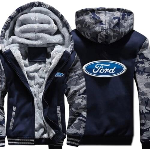 New Winter Man Ford Car Logo Hoodies Camouflage Sleeve Jacket Hooded Fashion Men Fleece Long Sleeve Sweatshirts