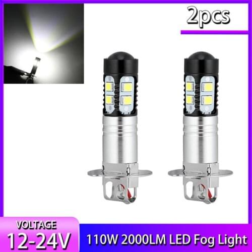 Mayitr 1 Pair H3 12V 55W LED Fog Light Bulb 6000K Super White Car Daytime Running Signal Lamp for Car Lighting
