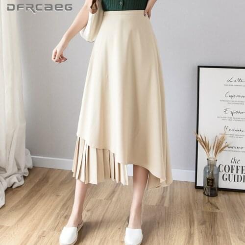 Apricot Elegant Summer Asymmetry Maxi Skirt For Women 2021 High Waist Suit Fabric Big Swing Korean A-Line Skirts Female