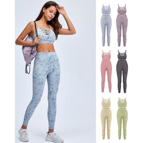 Seamless Sport Yoga Set Tie Dye Gym Fitness Suit Summer Women Clothing Sportswear High Waist Sport Leggings Set Workout Bra Suit