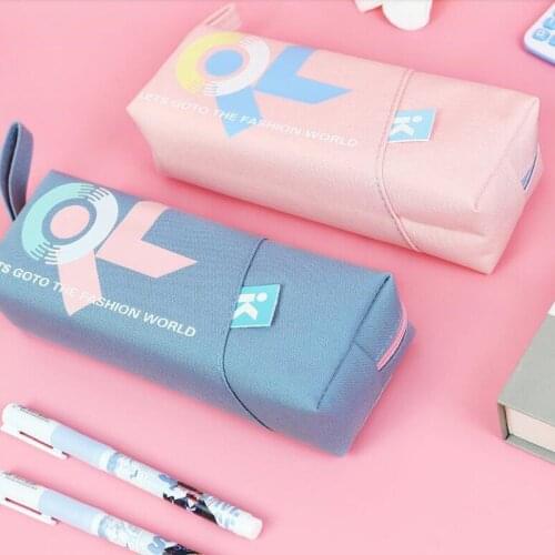 1 PC Cute Kawaii Canvas Pencil Case Large Capacity Pen Box Pouch Pencil Bags for Girls Gift Korean Stationery School Supplies
