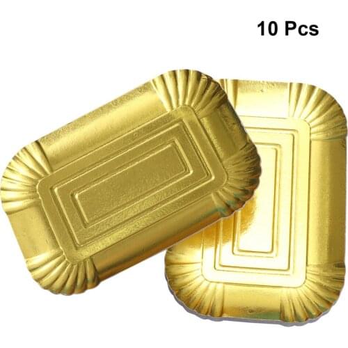 10pcs Aluminium Foil Paper Golden Plates Disposable Rectangle Food Tray Feast BBQ Banquet Hotel Tableware