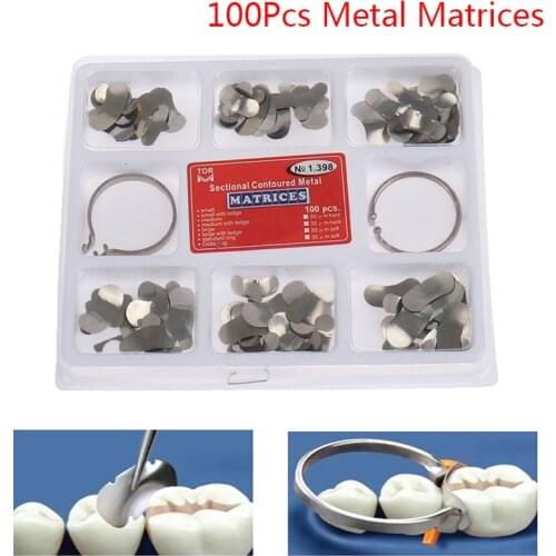 100Pcs/Box Dental Matrix Sectional Contoured Metal Matrices Bands Dental Matrix Rings Full Teeth Replacement Dentsit Oral Care