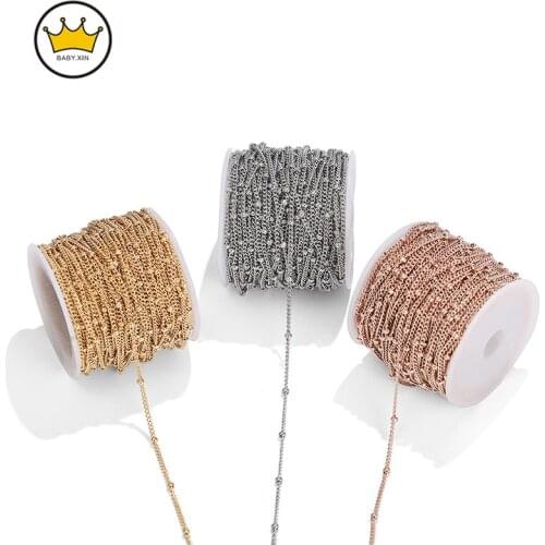 2 Meters Stainless Steel Tube Beaded Cable Link Clip Beads Chain for DIY Anklet Necklaces Bracelet Jewelry Making Supplies