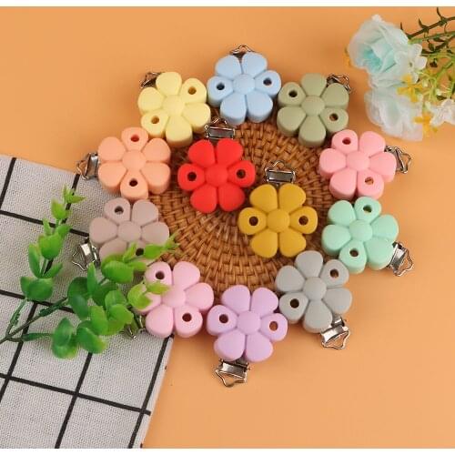 Kovict 3pcs Silicone Pacifier Clips Flowers Shaped Clip Baby Nursing Necklace Safe Toys Accessories DIY Pacifier Chain Clamps