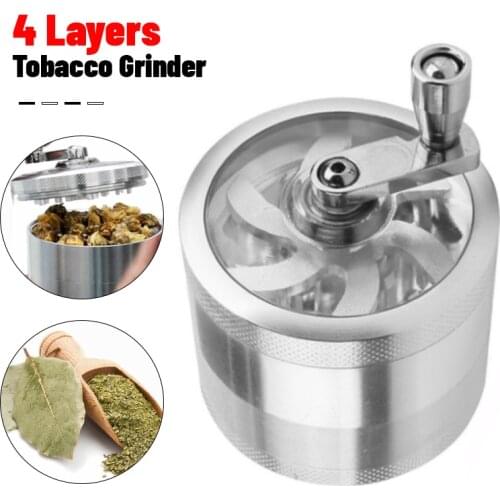 4 Layers Herb Tobacco Spice Grass Aluminium Grinder Smoke Crusher Hand Crank Muller Mill Pollinator Smoking Accessories