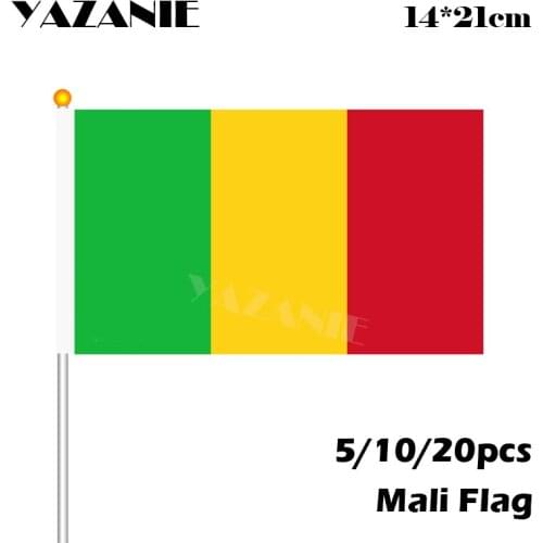 YAZANIE 14*21cm 5/10/20pcs Mali Banner Hand Waving Flag World Countries National Polyester Flag with Plastic Sticks Home Sports