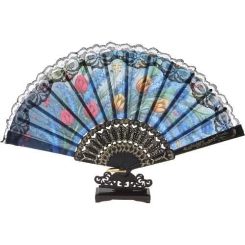94PF Vintage Art Style Folding Fan Stand Display Base Holder Home Office Table Decor