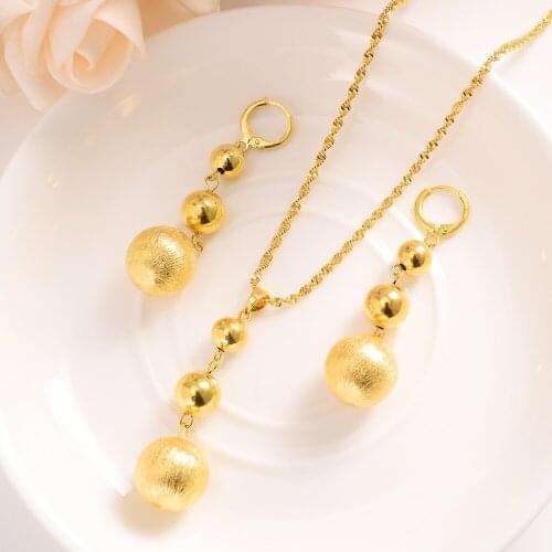 African Beads Jewelry Sets Pendant Necklaces Earrings Women Gold Color Round Ball Chains wedding party gifts PNG