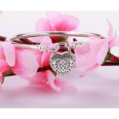 Authentic 925 Sterling Silver Pan Bracelet New Smooth Silver Lock Kings Heart Clasp Bracelet Fit Charm Women Jewelry