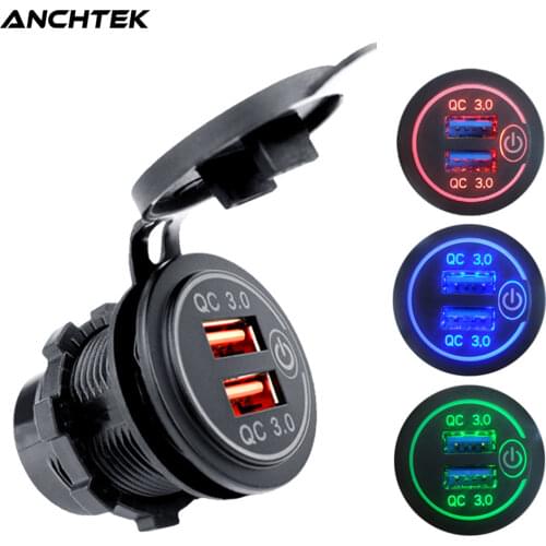 36W QC 3.0 Touch Switch Waterproof Universal Motorcycle Car Truck Boat Dual USB Charger Socket For Phone Tablet Camera GPS DVR