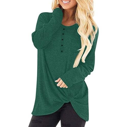 40# Round Neck Long Sleeve Blouses Soild Color Knotted Blouses Shirts Button Tops Casual Oversize Shirts Women Blusas Рубашки