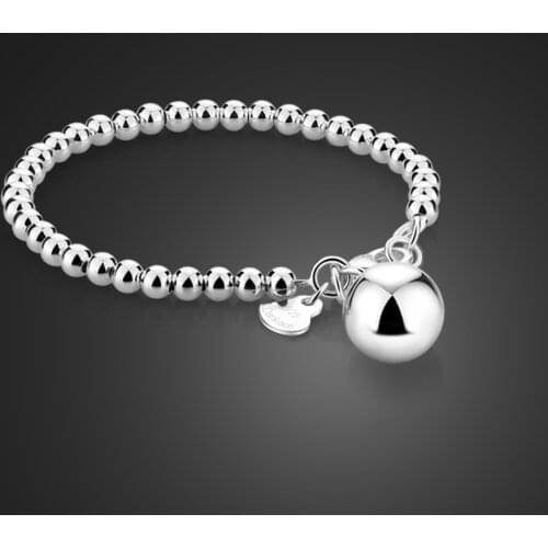 Fashion Simple 100% 925 Sterling Silver Bracelets For Women 4 MM Bead Rose Gold Girl Chain & Link Bracelets 5-8 inch Jewelry