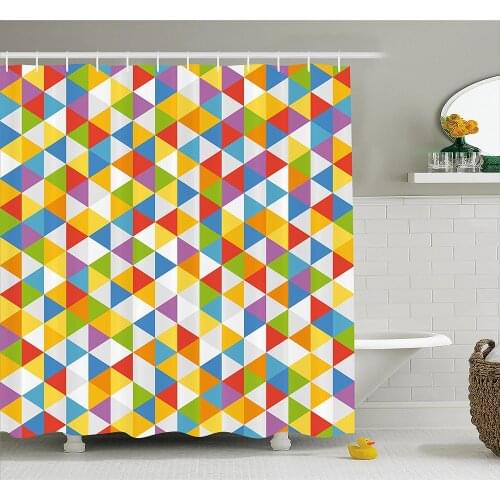 Colorful Shower Curtain Abstract Color Triangle Figures Graphic Geometric Pattern Illustration Bathroom Waterproof Curtains
