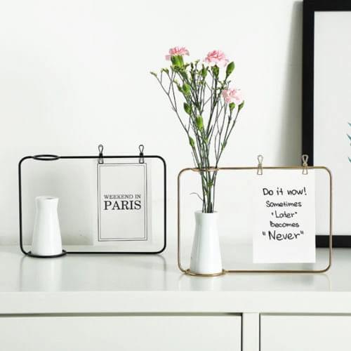 Black Gold Flower vase Shape Photo Holder Stands Table Number Holders Place Card Paper Menu Clips For Home Decoration