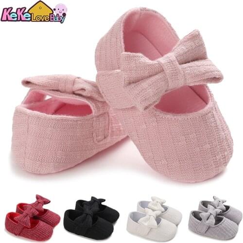 Baby Shoes Girl Solid Sneaker Cotton Bow Soft Anti-Slip Sole Newborn Infant First Walkers Toddler Casual Canvas Crib Shoes
