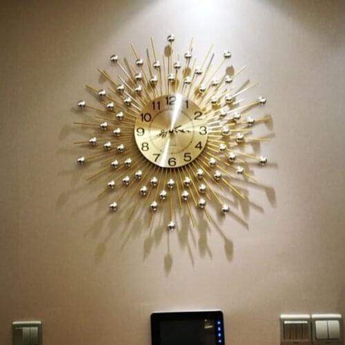 European Wrought Iron Wall Clocks Decoration Crafts Wall Hanging Metal Mural Ornaments Home Livingroom 3D Wall Gold Mute Colcks