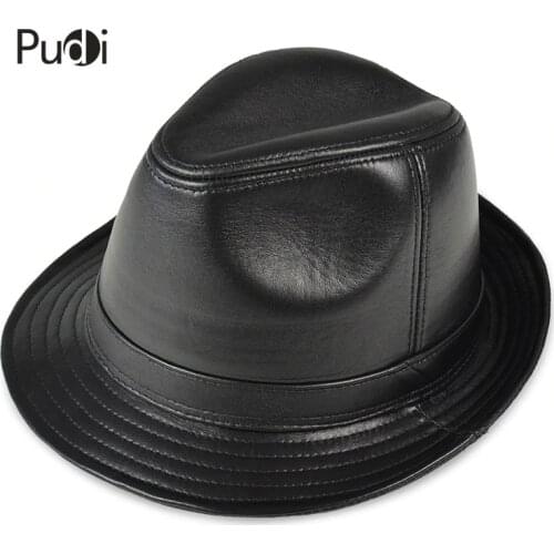 HL184 Spring Men Real Leather Fedoras 2021 New Style Real Sheep Cow Leather Bowler/Derby Caps Hats